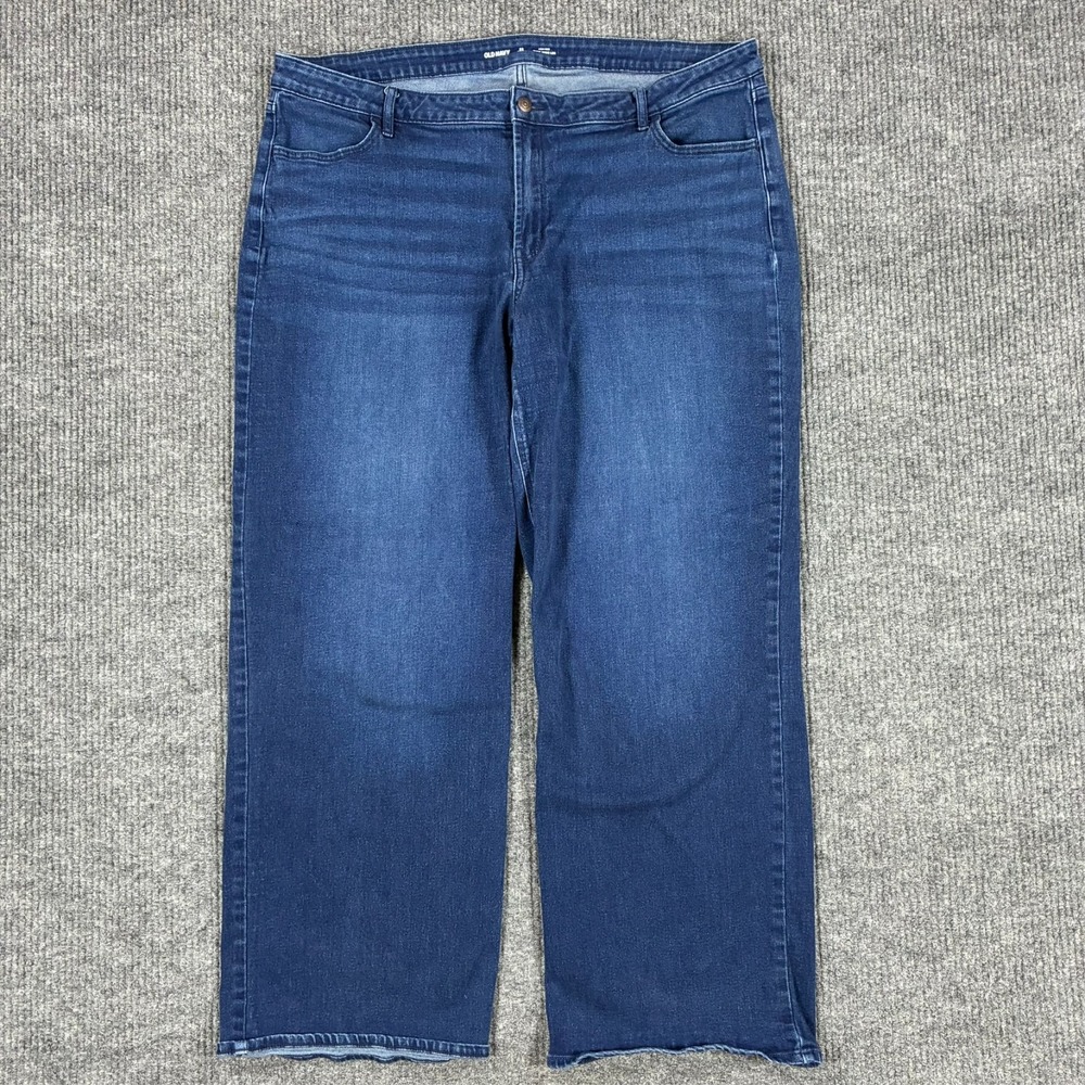Old Navy High Rise Wow Wide Leg Jeans Womens Size 22 Long Blue Denim Stretch